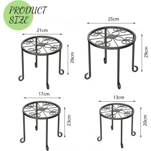 KALANKA-Lot de 4 Support pour Plantes en Pot, Metal Porte-Pots de Fleurs Stand Rack, Étagère Plantes pour Intérieur ou Extérieur Maison Balcon Jardin (Noir B) - Neuf