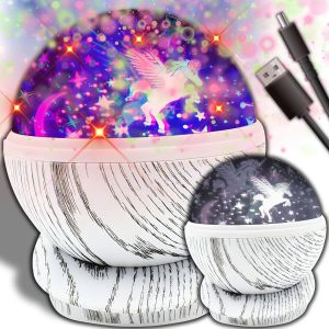 Kalanka-Ciel &Eacute;toil&eacute; Led Pour Enfants Avec Rotation &Agrave; 360 &deg;, Usb Ou &Agrave; Piles, Imitation Bois, Veilleuse Projecteur Avec 7 Couleurs De Lumi&egrave;re Au Choix, Cadeau D'anniversaire, Parfait Pour Chambre - Neuf