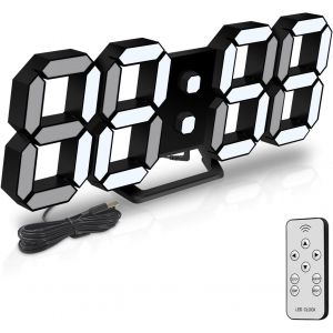 Horloge Murale Digitale LED 3D Petit Réveil Télécommande 25.2CM 12/24 Heure Temperature Date Affichage Temps Mémoire Fonction Snooze Veilleuse Luminosité Regolabile Cuisine Bureau Salon.[L22] - Neuf