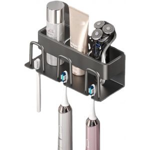 CAUC-Porte-Brosse &agrave; Dents Mural en Aluminium, Support de Brosse &agrave; Dents &eacute;lectrique, Porte Brosse &agrave; Dents Adh&eacute;sif avec 3 Tasses Support + 3 Fentes T&ecirc;tes de Brosses &agrave; Dents &Eacute;tag&egrave;re - Neuf