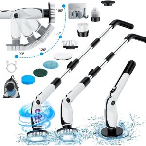 Ulteronixshop-Brosse Nettoyage Electrique, Brosse de Nettoyage Electrique avec 4 Angles R&eacute;glables, 7 T&ecirc;tes de Brosse, 3 Longueurs R&eacute;glables, 90 Min. d'Autonomie, 2 Modes de Vitesse, pour Salle de Bai - Neuf