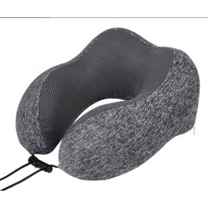 Oreiller de voyage en mousse à mémoire de forme, coussin de voyage amélioré pour avion, appui-tête, accessoires d'avion portables, gris foncé - Neuf