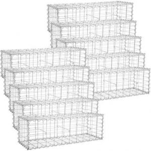 Lot De 10, Gabion Pour Pierre, Argent, Cloture Gabion, Cage En Métal, Mur, Décoration De Jardin, 100 X 30 X 30cm, Ggb033 - Neuf