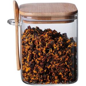Letnerny-Bocal De Rangement Alimentaire En Verre Transparent Carré Empilable Avec Couvercle Hermétique En Bois Et Cuillère Pour Grains De Café, Thé, Épices, Biscuits, Noix, Collations, Bonbons 1000 M - Neuf