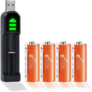 4PCS Pile LR1, E90N LR1 MN9100 910A 1,2V Batteries avec LED Chargeur pour Bluetooth,Sonnette,Horloge - Neuf