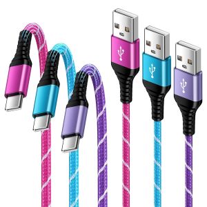 JGD-Lot de 3 c&acirc;bles de charge USB C pour t&eacute;l&eacute;phone portable - 1,8 m - Type C - C&acirc;ble USB A vers USB C - Pour Samsung Galaxy S25 S24 Ultra S23 S22 S21 S20 A16 A15 A35 A54 A55 Z Flip 6, iPhone 16 15 Pr - Neuf