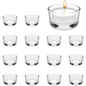Kalanka-- Bougeoir Verre - Porte-Bougies En Verre - Porte Bougie, Pack De 15, Bougeoirs Clairs Ø4,5 Cm Et H2,5 Cm, Petits Porte-Bougies Pour Mariage, Anniversaire, Fête, Décorations De Soirée - Neuf