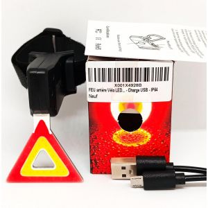 Triangle Eclairage Arri&egrave;re Led Pour V&eacute;lo 2 Couleurs/5 Modes D'&eacute;clairage-Charge Usb-Etanche Ip64 - Neuf