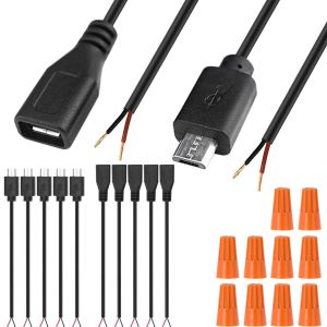 Senior-C&acirc;ble Micro Usb M&acirc;le Femelle Vers 2 X Extr&eacute;mit&eacute;s De C&acirc;ble Ouvertes, Connecteur Usb 2.0 Vers 2 Fils D'Alimentation C&acirc;ble D'Extension Chargeur Connecteur Pr Ligne 2 Broches Pour Arduino[L1484] - Neuf