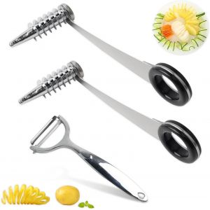 Mevronisshop-3 Pi&egrave;ces Spiraliseur De L&eacute;gumes Coupe-Spirale De Pomme De Terre En Acier Inoxydable Avec &Eacute;plucheur Coupe-Pomme Terre En Spirale Pour Pommes Concombres Carottes - Neuf