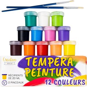 KALANKA-Tempera Peinture Enfant Lavable | 12x20ml | Loisir Creatif | Couleurs Basiques Vibrantes Intenses Pigmentées | Séchage Rapide, Effet Mat, Couverture Extraordinaire, Non-Toxique - Neuf