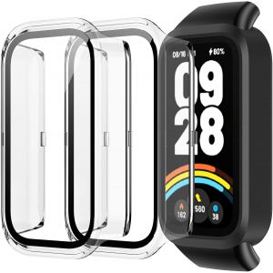 Kal-Coque Pour Xiaomi Smart Band 9 Active Protection Écran,Dur Pc Matériel Coque,Ultra Mince Verre Trempé Écran Case, Transparent 2x - Neuf