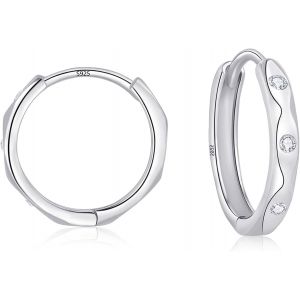 Kal-Créoles En Argent 925 Pour Femme Avec Zircone Blanche 5a - Boucles D'oreilles Créoles En Argent Sterling 925 Pour Femme Et Fille - Petit Cartilage De Dormeur Neutre Hypoallergénique - 13 À - Neuf