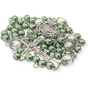 Kal-Store Chapelet De Perles Blanches Notre Père Collier De Perles Médaille De Lourdes Et Croix Crucifix Dévotion Spirituelle - Neuf