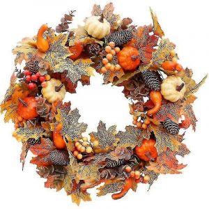Couronne d'automne artificielle avec cloche de citrouille et baies pour Halloween - Neuf