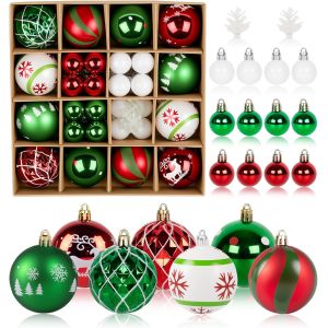 40Pcs Ornements De Boules De Noël Rouge Vert Blanc De 6/3Cm Avce 2 Pommes De Pin De Noël,Peint Boule De Sapin Noel En Plastique Incassable,10 Styles Boules Arbre De Noël Intérieure Extérieure - Neuf
