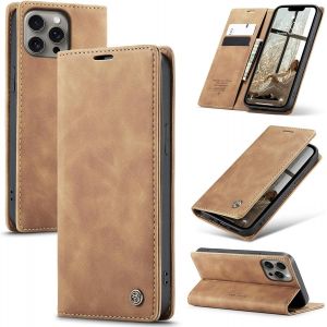 Iphone 15 Pro 5g Case, Premium Leather Flip Case With Card Slot And Stand Function For Iphone 15 Pro 5g Brown - Neuf