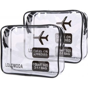 KALANKA-Trousse de Toilette Transparente - 2 Sacs d'avion Transparents - pour Le Transport de liquides - Transparente pour Homme et Femme, Noir , m - Neuf