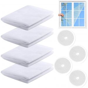 4 PCS Moustiquaire Fenêtre Écran,moustiquaires de fenêtres,130CM X 150CM Moustiquaire Fenêtre,Filet Écran Insecte,avec 4 Auto-Rubans Adhésifs,pour Maison,fenêtres(Blanc) - Neuf