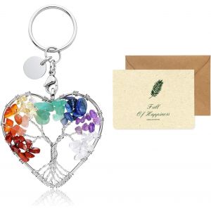 Kal-Arbre De Vie Porte Clef Original, 7 Chakra Guérir Cristal Arbre De Vie Porte Clef Femme Chic Bijoux Pendentif Porte Clé Porte Bonheur Avec Carte - Neuf