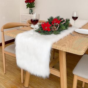 Trahoo-Chemin De Table Noel,Chemin De Table Blanc,Chemin De Table Moderne En Fourrure Synth&eacute;tique Douce Pour Halloween Mariage No&euml;l D&eacute;corer Table &Agrave; Manger La Fen&ecirc;tre,Chemin&eacute;es (30 X 120 Cm - Neuf