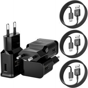 JGD-3-Pack Chargeur Type C Charge Rapide pour Samsung Galaxy A16 A14 A15 A05s A20 A23 A25 A33 A35 A40 A50 A55 A52 A53 S21 S20 S10 S9 S8, Chargeur Telephone Tablette Adaptateur avec 1.5m USB C C&acirc;ble - Neuf