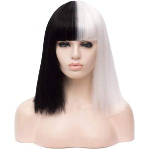 Ershi-® Perruque Synthétique Courte Bob Cosplay Perruque Halloween Blanc Noire Avec Bang Avec Chapeau De Perruque (Style F)[1316] - Neuf