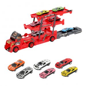 Camion transporteur de voitures, mega camion avec 6 mini voitures, vehicules pliables a trois couches, ensemble pour enfants garcons filles - Neuf