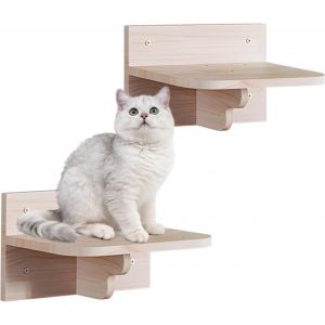 2 Pi&egrave;ces Marche Parcours Mural Chat, 25 X 15cm &Eacute;tag&egrave;re D'escalade Murale, Marche Flottante Escaliers En Pin, Plate-Forme Fournitures, Aire De Jeux Int&eacute;rieure Pour Chats Chatons - Neuf