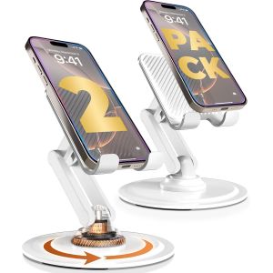 Support 360° - Support De Téléphone Ajustable Pour Bureau - Pack De 2 | Support Mobile Rotatif 360°, Multi-Angle, Base Métallique, Pliable, Portable | Support De Bureau (Blanc Crème) - Neuf