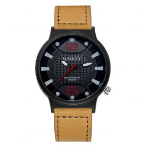 Gaiety Hommes Casual Affaires Pu Bracelet Quartz Montre Mouvement Montre-Bracelet Analogique (Beige) - Neuf