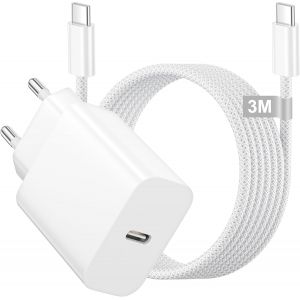 JGD-20W Chargeur USB C Rapide pour iPhone 17 16 15/17 16 15Pro/17 16 15 Pro Max Plus/17Air 16E, Prise USB C Charge Rapide Chargeur USBC avec Cable Usb C 3M pour iPad Pro/Mini/Air, Adaptateur Secteur - Neuf