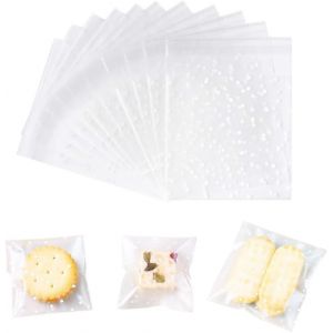 KAL-200 Pièces Sachets Transparents Pour Biscuits, Cellophane Alimentaire Sachet Bonbon Petit Avec Bande Collante Sachet Plastique Transparent Pour Boulangerie, Biscuit, Bonbons, Bijoux (5,5 × 5,5+3C - Neuf
