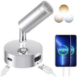 Led Lampe De Lecture 12v Rv Tactile Gradation 3 Modes De Temp&eacute;rature De Couleur Avec Fonction De Charge Connecteur Usb A + C,Dc 12v-24v Marine Camping Van Yacht &Eacute;clairage Int&eacute;rieur,Argent - Neuf