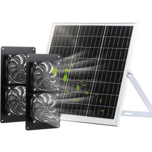 Asfasfq-Ventilateur Solaire Ip65 Résistant Aux Intempéries Avec Panneau Solaire De 20 W Et Ventilateur Cc 4 Ventilateurs Pour Petits Poulaillers, Serres, Hangars, Maisons Pour Animaux Domestiques - Neuf