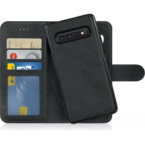 KAL-Flip Case Pour Samsung Galaxy S10 - Coque Clapet D&eacute;tachable Magn&eacute;tique Pu Cuir Support - Housse Portefeuille Book Cover Gris Noir - Neuf