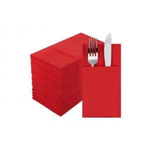Serviettes en papier jetables avec pochette pour couverts - Paquet de 50 - Rouge - Neuf