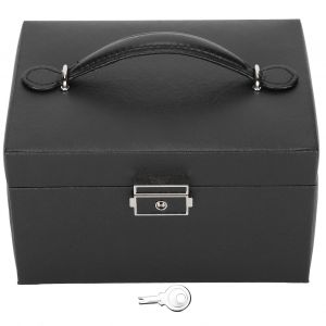 Boite a bijoux en cuir PU a 3 niveaux avec serrure, organiseur pour colliers, bagues, boucles d'oreilles, noir - Neuf