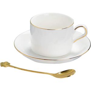 Ensemble De Tasses À Thé Et À Café En Porcelaine Anglaise Avec Soucoupe Et Cuillère, Bordure Dorée Européenne, Boîte Cadeau (Jinbian) - Neuf
