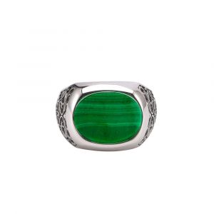 Bague Chevali&egrave;re Homme Argent Noblesse Malachite Verte - Neuf