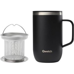 CMWS-- Mug Isotherme Inox Recycl&eacute; avec Anse & Filtre Infuseur Noir - Tisani&egrave;re Isotherme 470ml - Thermos Caf&eacute; & Th&eacute; - 6h Chaud & 12h Froid - Bouchon Coulissant Anti-&Eacute;claboussures - Neuf