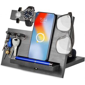 Cadeau Homme Organiseur de Bureau en Bois Support de Telephone Bureau Fete des Peres Cadeau pour Papa Station d'accueil en Bois Organiseur de Table Cadeau Anniversaire Homme Idee Cadeau No&euml;l Homme - Neuf