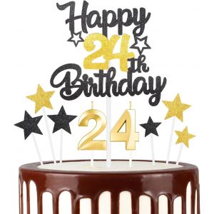 Lot De Bougies Noires Et Dorées Pour Gâteau D'anniversaire 24 Ans-Bougies Dorées Pour Décoration De Gâteau D'anniversaire De Mariage-Bougies Dorées Pour Filles Et Garçons-Bougies Dorées Pour - Neuf