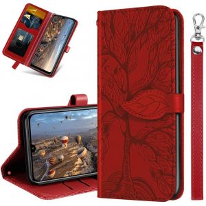 Kal-Coque Pour Huawei P Smart 2020 Rabat Étui, Huawei P Smart 2020 Protection Housse En Cuir Pu, Coques Portefeuille Pour Huawei P Smart 2020. Rx2 Tree Red - Neuf
