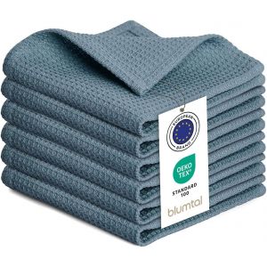 Moiuy-Torchon Cuisine 30x30 Cm - Lot De 6 Torchon Coton 100% - Torchons De Cuisine Gaufrés Lavable En Machine À 60 °C - Torchon Vaisselle Super Absorbant - Serviettes Et Torchons À Vaisselle - Bleu - Neuf