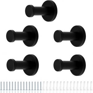MEVRONISSHOP-Patere Murale, 5 Pièces Crochet Mural, Patere Noire en Acier Inoxydable, pour Cuisine, Salle Bain Chambre Coucher - Neuf