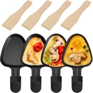 Lot De 4 Poelon Raclette Triangulaire À Revêtement Anti-Adhésif,Coupelle Raclette Barbecue Triangle Avec Poignée Isolée Pour Fromage Fondu Oeuf Frit,Accessoires Avec 4 Pcs Pelles E[BLE9300863] - Neuf