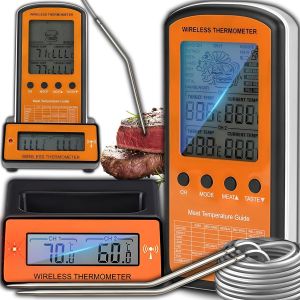 Ulteronixshop-Thermometre Cuisine, Thermom&egrave;tre Viande, &Eacute;cran Lcd R&eacute;tro&eacute;clair&eacute;, -50 &Agrave; 300&deg;C, T&eacute;l&eacute;commande 2xAAA, &Eacute;metteur 2xAAA, Pr&eacute;cision Jusqu'&agrave; 0,5&deg;C, Arr&ecirc;t Automatique Apr&egrave;s 10 Minutes, Pour Viande, BBQ - Neuf