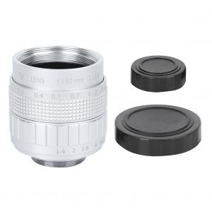 Objectif de camera de videosurveillance en verre optique 50 mm f/1.4, monture C, revetement multicouche MC, ouverture manuelle, argent - Neuf