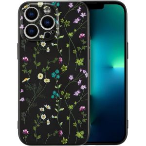 Brs-Fleurs Coque Pour Iphone 13 Pro Max Coque, Liquid Silicone Coque Protection Bumper Anti-Chocs Coque Cover Mignonne Fleur Housse Etui Souple Pour Iphone 13 Pro Max 6,7 Pouces, Noir - Neuf
